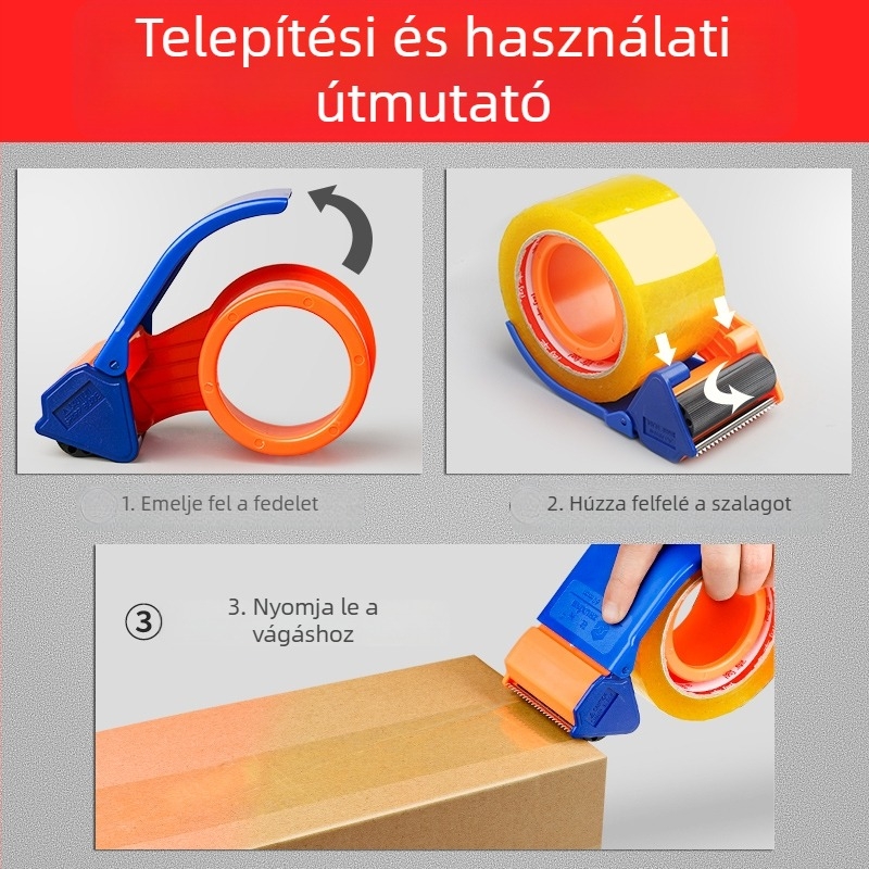 Átlátszó ragasztószalag-kivágóval ellátott kartonzáró készülék, műanyagból