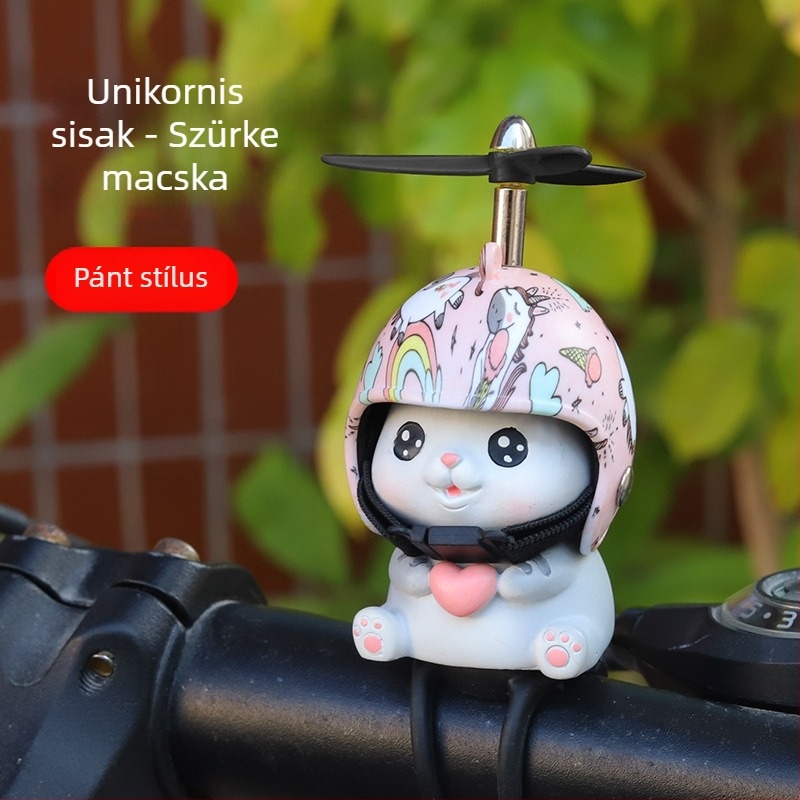 Motorkerékpár dísz: rajzfilmszerű gumiból készült macska plüss, bambusz szitakötő motívummal, világító sisak-kiegészítő