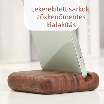 Fa telefon- és tabletatartó kerek élű, bükk és diófa, lézergravírozott logó