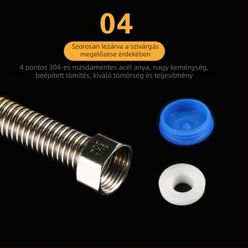 1/4 hüvelykes 304 rozsdamentes acél hullámcső vízbevezető cső bojlerhez és WC-tápellátáshoz (forró és hideg víz)