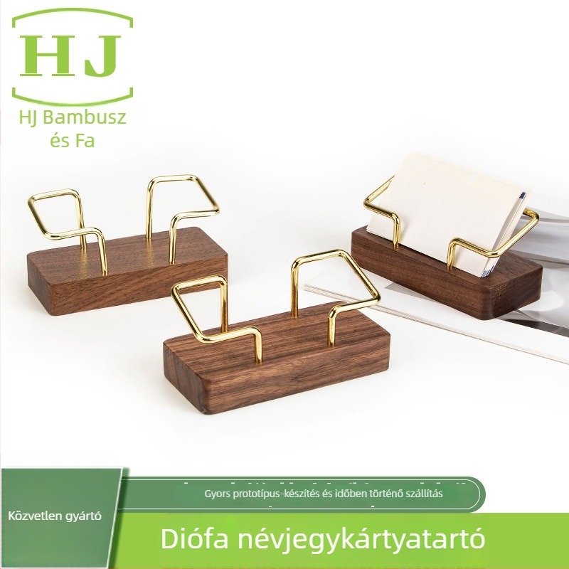 Diófából készült kártyatartó bronz díszítéssel; fa- és fém kártyatartó; bükkfa jegyzetdoboz; tömörfa kártyatartó