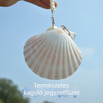 Természetes kagyló borítású jegyzetfüzet, kreatív oldalas jegyzetfüzet, kézműves jegyzetfüzet, gyöngy medál, kétoldalas utazási emlék