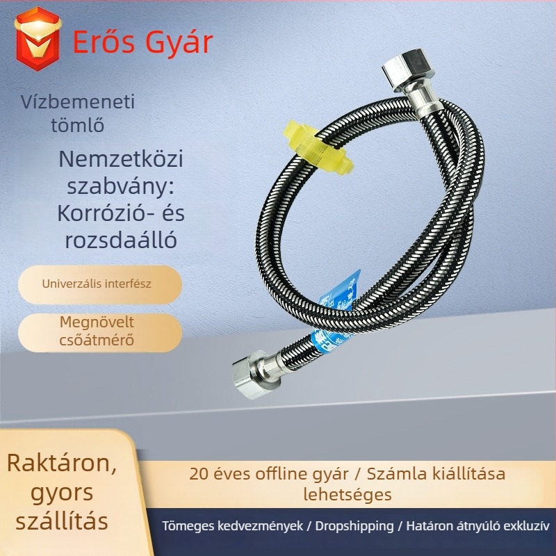 304 rozsdamentes acél vízvezeték tömlő robbanásbiztos fémlánccal, 1/2 hüvelykes csatlakozás zuhanyfejhez és WC-hez