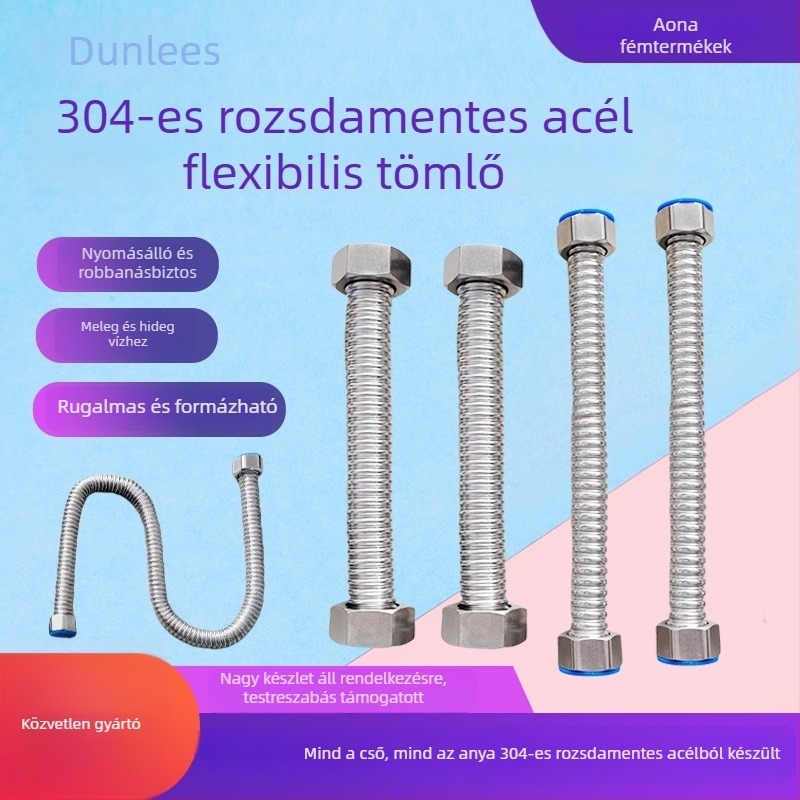 304 rozsdamentes acél hajlékony rövid csatlakozó tömlő napenergiás forró és hideg vízhez, be- és kiáramlási csatlakozásokhoz, robusztus fém rugalmas cső