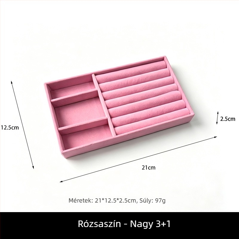 Rózsaszín ékszerkijelző tál plüss tároló dobozzal