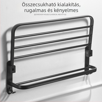 Fúrás nélküli fekete alumínium törölközőtartó fürdőszobába, falra szerelhető kampóval
