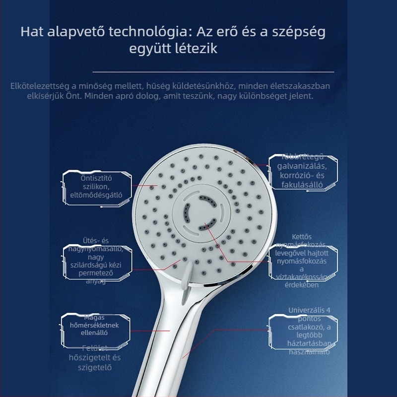 Nyomásnövelt zuhanyfej készlet, zuhanycső és tartó fúrás nélkül, kerek esőzuhany fej, ABS anyag, önálló szerelés, modern minimalista kivitel