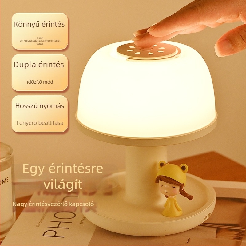Újratölthető éjjeli lámpa hálószobába, érintéses vezérlés, háromszintes időzítő, hordozható lámpa