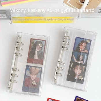 Koreai stílusú keskeny A6-os loose-leaf fedél, dupla csattal, átlátszó glitteres kártyaalbum és négy zónás tervező napló