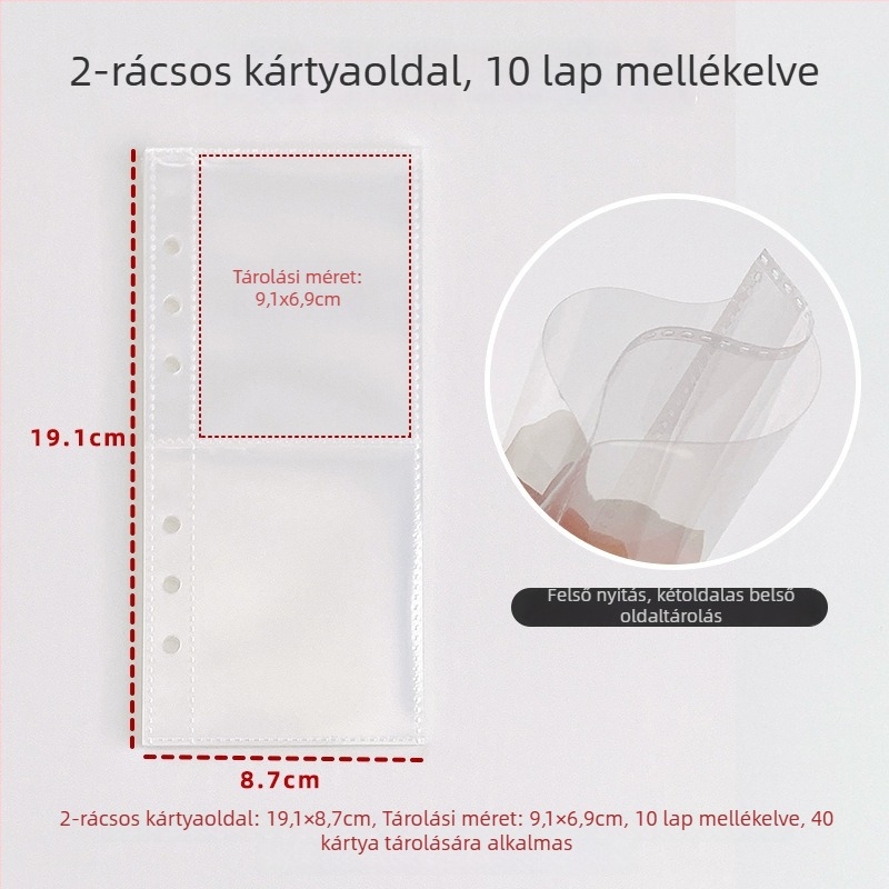 Koreai stílusú keskeny A6-os loose-leaf fedél, dupla csattal, átlátszó glitteres kártyaalbum és négy zónás tervező napló
