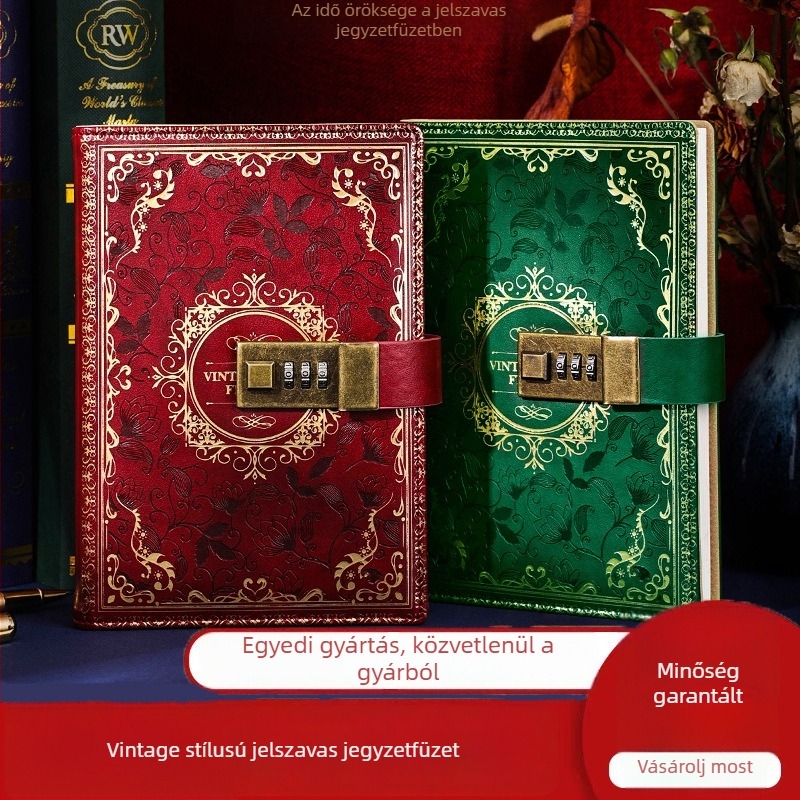 A5-ös retro jelszókönyv zárral, kreatív napló és diák jegyzetfüzet