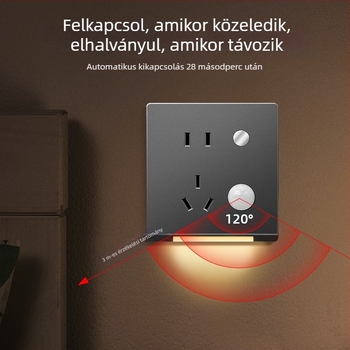 86-os típusú háztartási folyosói mozgásérzékelős kapcsolópanel, rejtett szerelés, 1-ágú kapcsoló öt USB-porttal és lábvilágító aljzattal