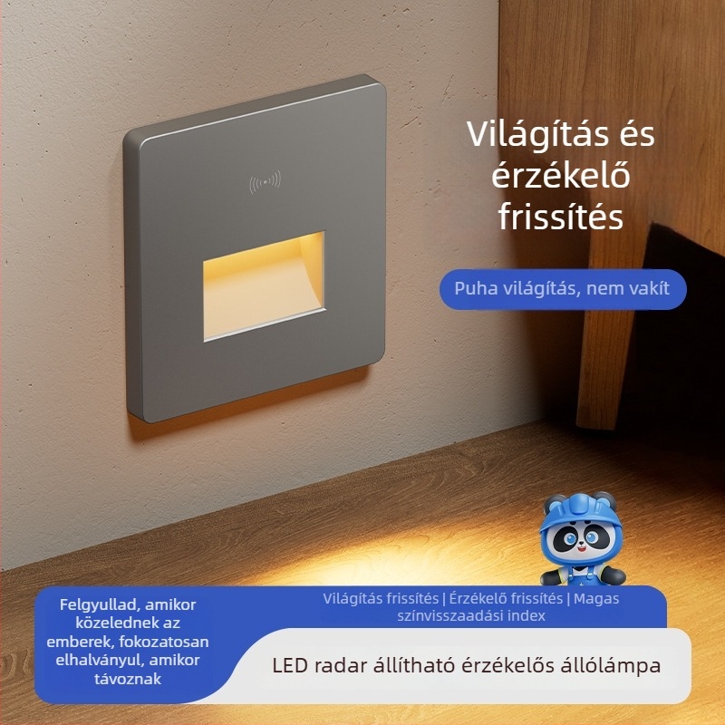 86 típusú intelligens radarérzékelős padlólámpa, beépített lépcsőfok megvilágítás, LED éjszakai lámpa a folyosóra