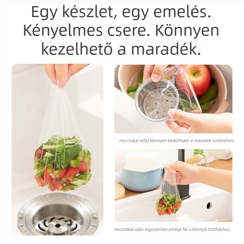 Egyszer használatos konyhai mosogató szűrőháló – hulladék gyűjtésére és a lefolyó eldugulásának megelőzésére