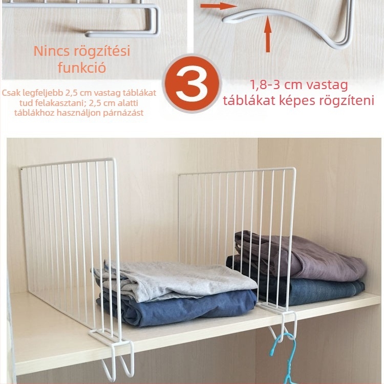 Vasból készült ruhásszekrény elválasztó – 1-szintű tároló, függőleges elválasztó panel