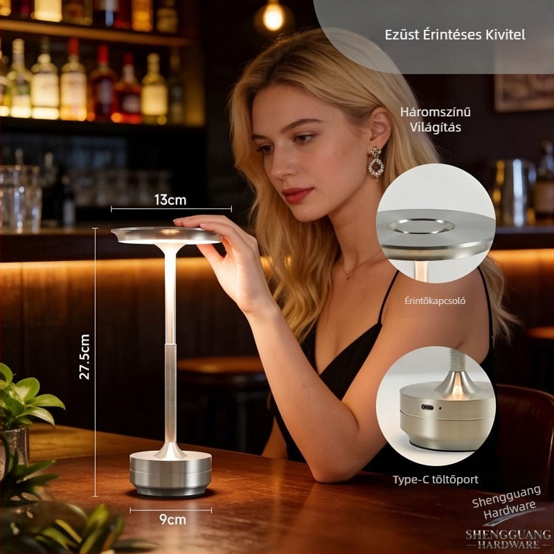 LED érintéses asztali lámpa UFO alakú, feltölthető éjszakai fény szállodák, éttermek, hálószobák és kültéri használatra