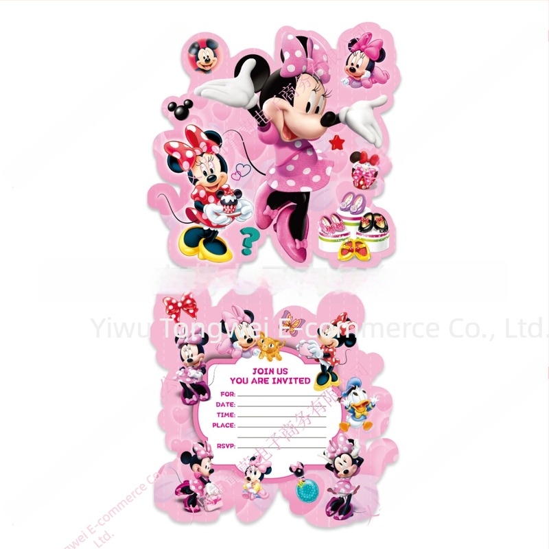 Stitch, Angel, Minnie, Princess és Lightning McQueen különleges alakú parti meghívók