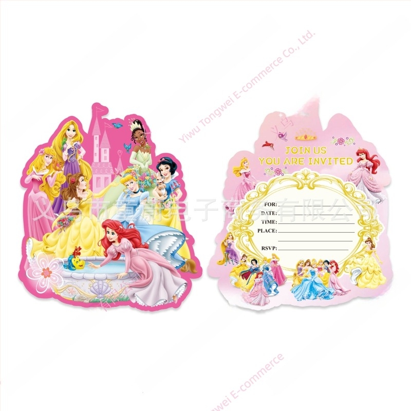 Stitch, Angel, Minnie, Princess és Lightning McQueen különleges alakú parti meghívók