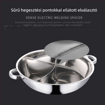 Megvastagított rozsdamentes acél forró fazék három ízzel és négy rekesszel, indukciós főzőlaphoz