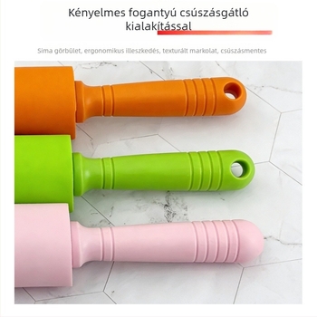 Extra nagy szilikon tésztanyújtó görgő műanyag nyéllel, tapadásmentes, sütéshez