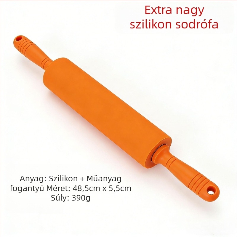 Extra nagy szilikon tésztanyújtó görgő műanyag nyéllel, tapadásmentes, sütéshez