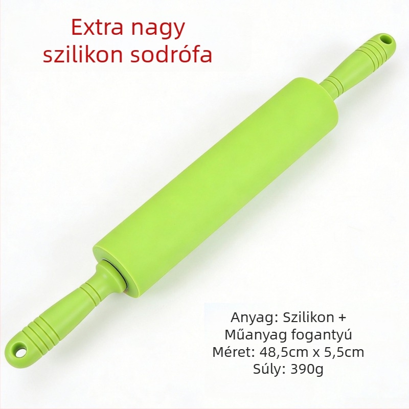 Extra nagy szilikon tésztanyújtó görgő műanyag nyéllel, tapadásmentes, sütéshez