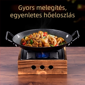 Hunan stílusú száraz edény, tapadásmentes felülettel, dupla fogantyúval, csípős sertéshús stir-fry egy kis vasfazékban, alkoholtüzelőhöz