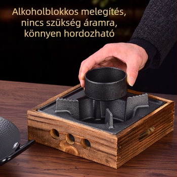 Hunan stílusú száraz edény, tapadásmentes felülettel, dupla fogantyúval, csípős sertéshús stir-fry egy kis vasfazékban, alkoholtüzelőhöz
