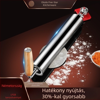 Rozsdamentes acélból készült háztartási nyújtófa, tapadásmentes felülettel, speciális görgő gyoza tészta lapokhoz