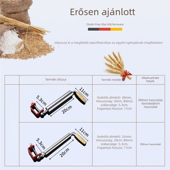 Rozsdamentes acélból készült háztartási nyújtófa, tapadásmentes felülettel, speciális görgő gyoza tészta lapokhoz