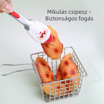 Karácsonyi sütéshez készült négyrészes szilikon edénykészlet spatulával, étel-klipek, nyújtófa és habverő, díszdobozos csomagolásban