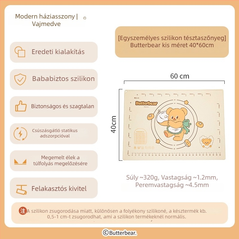Modern Housewife & Butter Bear Fából készült nyújtófa otthoni használatra, élelmiszer-minőségű, tészta- és gombóclapokhoz