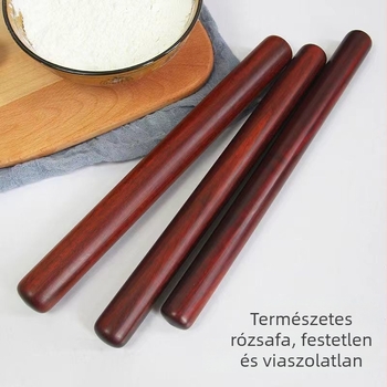 Kislevelű rózsafából készült nyújtófa, teljesen fából készült, a gombócok és lepények tésztájának nyújtására; készül öreg rózsafából.