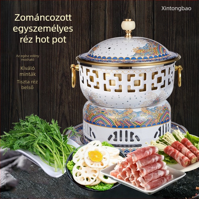 Cloisonné rézforróedény zománc bevonat testtel, vastagított tiszta réz, egy személyes alkoholfőző, mandarin kacsa kétrekeszes kialakítású, 2,1–4 L