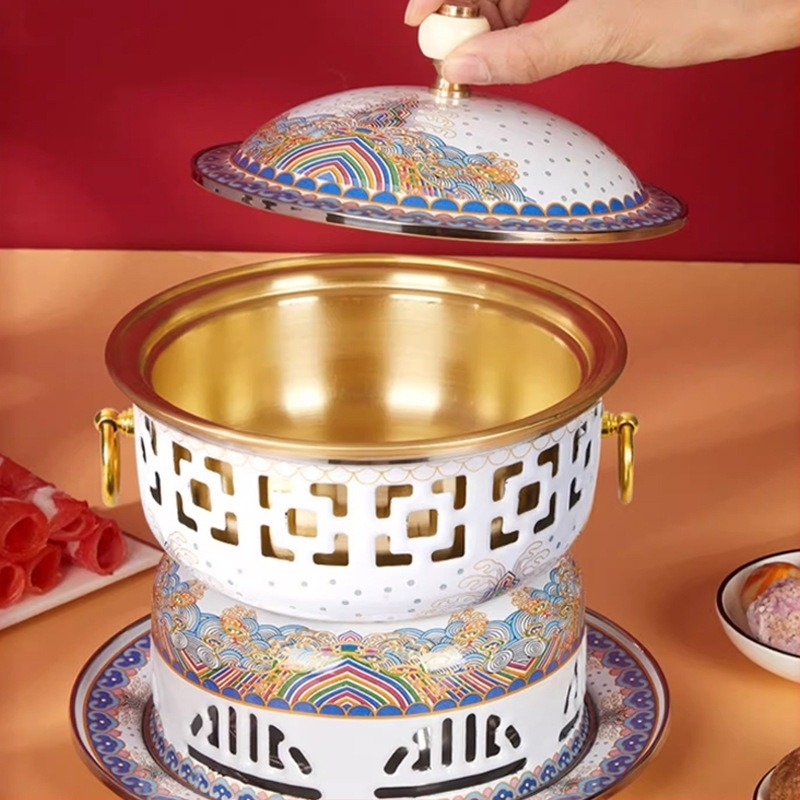 Cloisonné rézforróedény zománc bevonat testtel, vastagított tiszta réz, egy személyes alkoholfőző, mandarin kacsa kétrekeszes kialakítású, 2,1–4 L