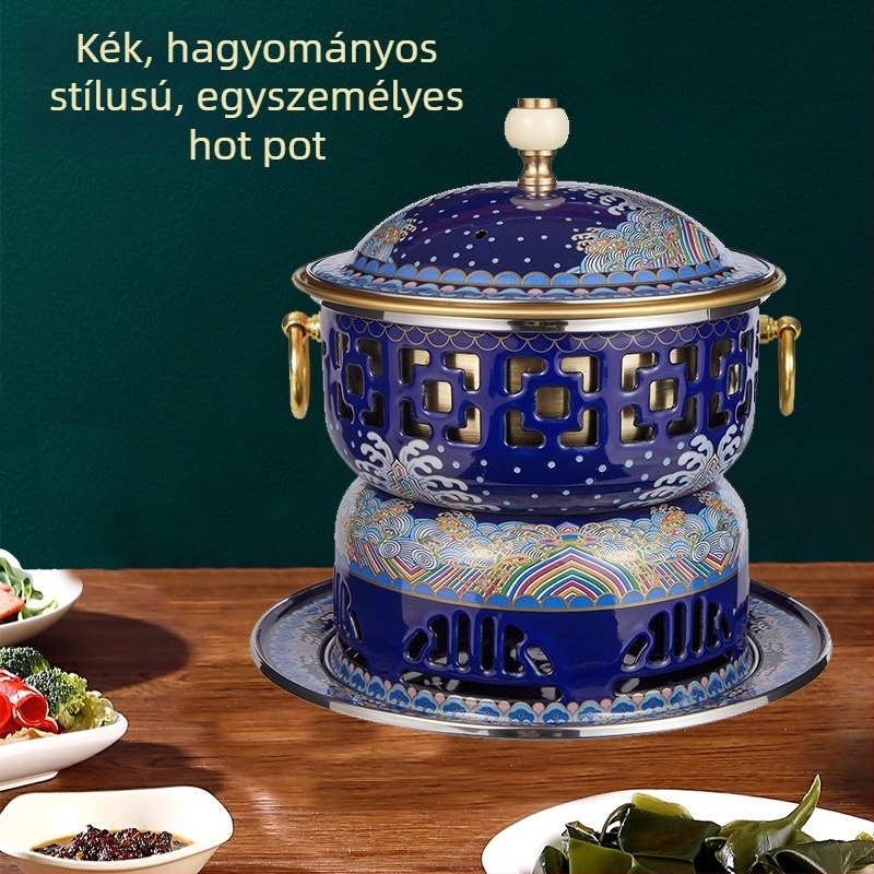 Cloisonné rézforróedény zománc bevonat testtel, vastagított tiszta réz, egy személyes alkoholfőző, mandarin kacsa kétrekeszes kialakítású, 2,1–4 L