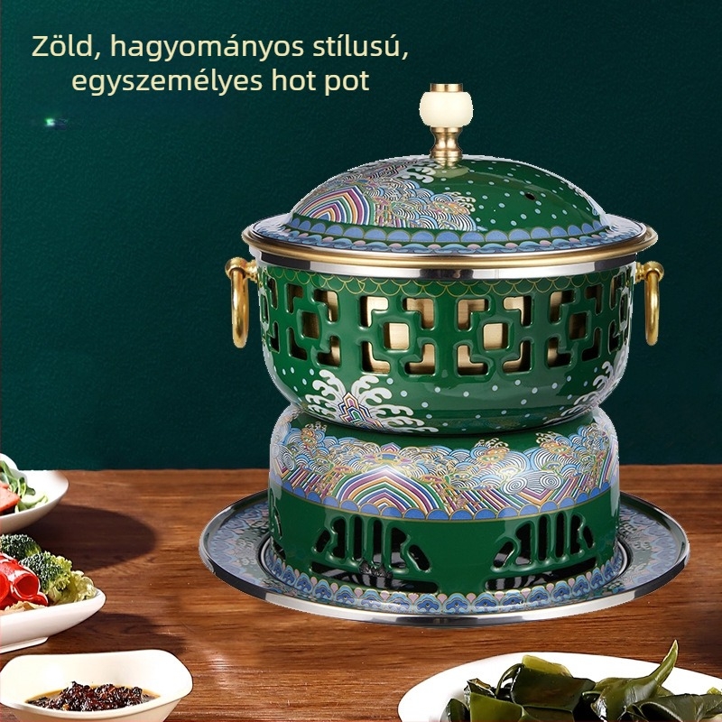 Cloisonné rézforróedény zománc bevonat testtel, vastagított tiszta réz, egy személyes alkoholfőző, mandarin kacsa kétrekeszes kialakítású, 2,1–4 L