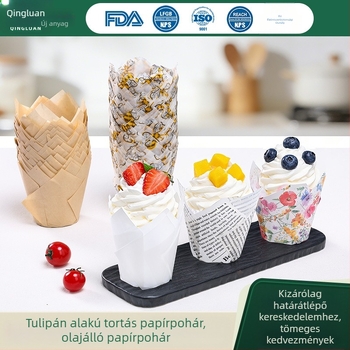 Tulip mintás sütőpapír muffin formák, magas hőállóságú, olajálló papír