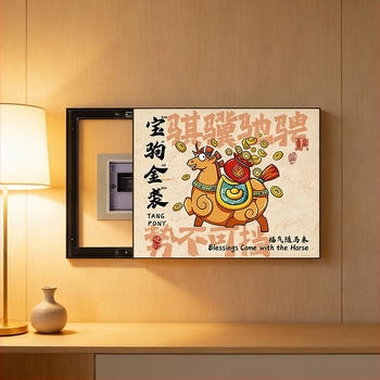 Új kínai stílusú elektromos mérődoboz dekoratív festmény, 2026-os modell, fúrás nélküli fedél az elosztó- és multimédiás dobozhoz