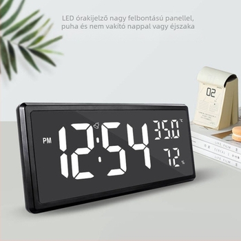 Nagy képernyős nappali falióra hőmérséklet- és páratartalom kijelzővel, naptárral és ébresztővel – 3808L, falra szerelhető