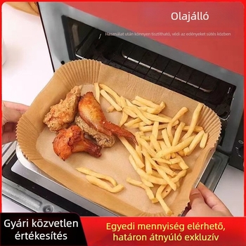 Szilikon bevonat sütőpapír levegőben sütéshez, élelmiszer-minőségű sütőpapír zsírelnyelő, tapadásmentes, téglalap alakú papírtálca