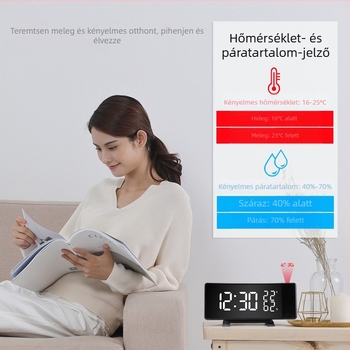 Elektronikus LED vetítőóra higrométerrel, gyerekeknek asztali ébresztőóra, modern digitális dizájn