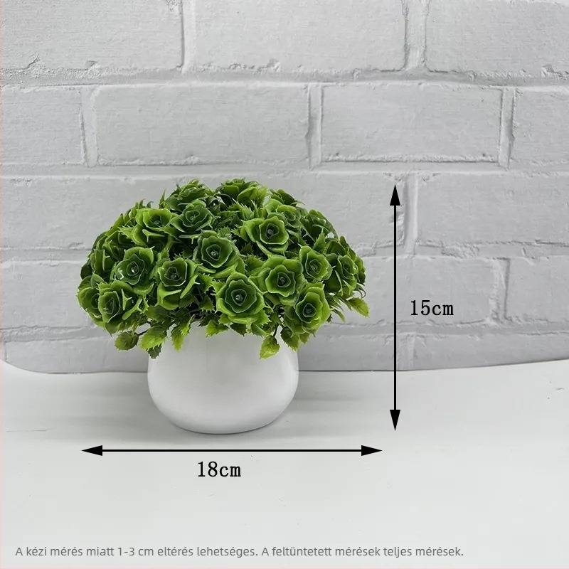 Mesterséges virág, kreatív kis cserepes növény az asztalra – irodai és nappali bonsai dekoráció.