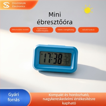 Digitális kijelzős mini asztali ébresztőóra, kis elektronikus ébresztőóra, elemről működik, érintéses háttérvilágítással
