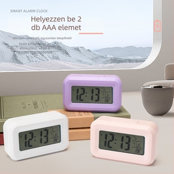 Digitális kijelzős mini asztali ébresztőóra, kis elektronikus ébresztőóra, elemről működik, érintéses háttérvilágítással