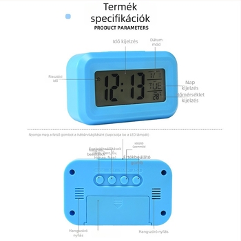 Digitális kijelzős mini asztali ébresztőóra, kis elektronikus ébresztőóra, elemről működik, érintéses háttérvilágítással