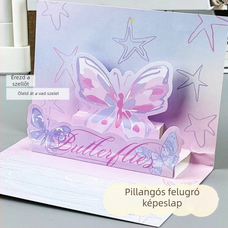 Rózsa és pillangó 3D üdvözlőlap – hajtogatható, egyedi formájú kártya