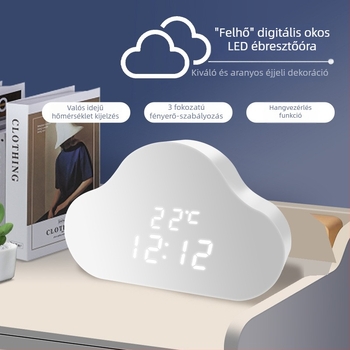 LED digitális okos ébresztőóra csendes működéssel, éjszakai fény, asztali fa óra idő kijelzővel, modern minimalist dizájn.