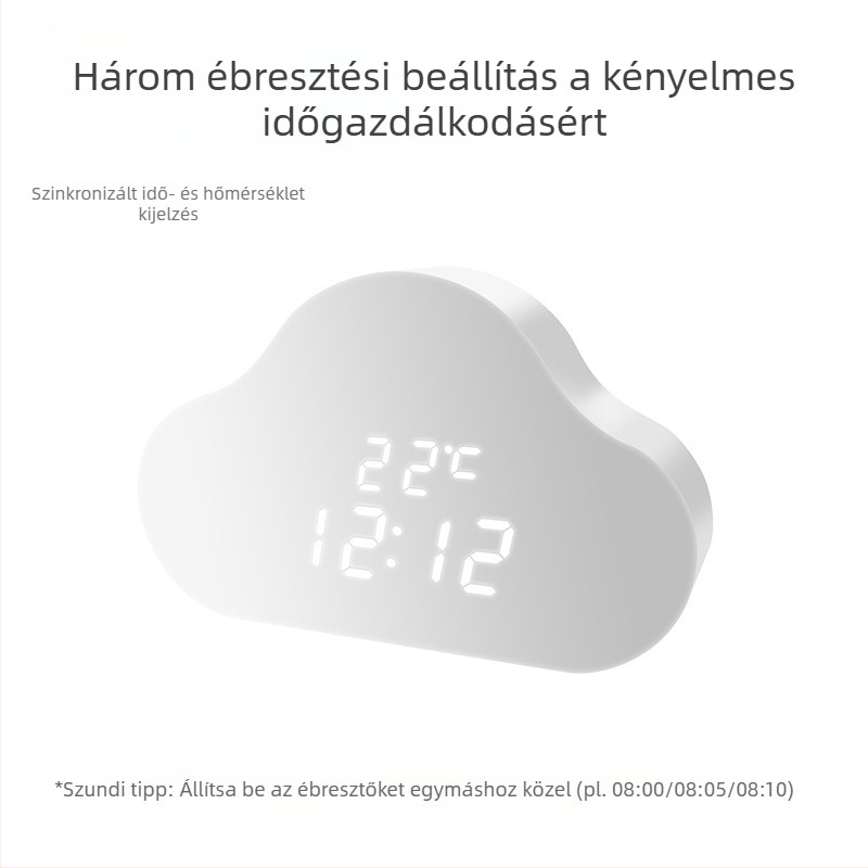 LED digitális okos ébresztőóra csendes működéssel, éjszakai fény, asztali fa óra idő kijelzővel, modern minimalist dizájn.