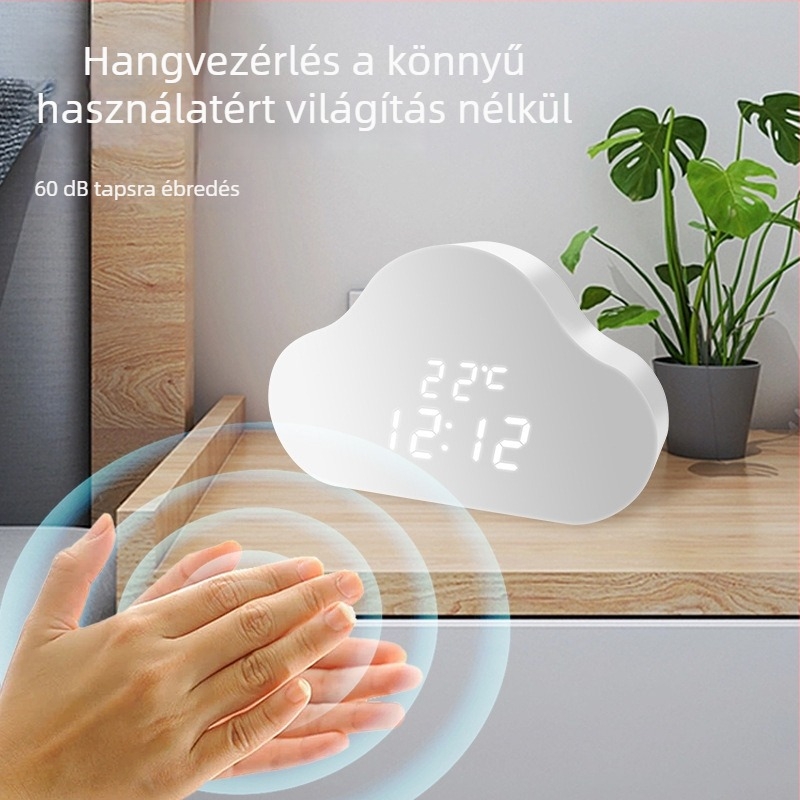 LED digitális okos ébresztőóra csendes működéssel, éjszakai fény, asztali fa óra idő kijelzővel, modern minimalist dizájn.